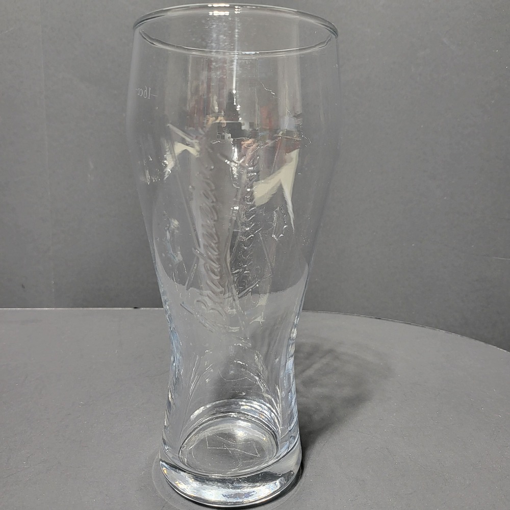 VTG Budweiser Embossed Logo 16oz Pilsner Beer Glass Clear Tulip Shape Barware